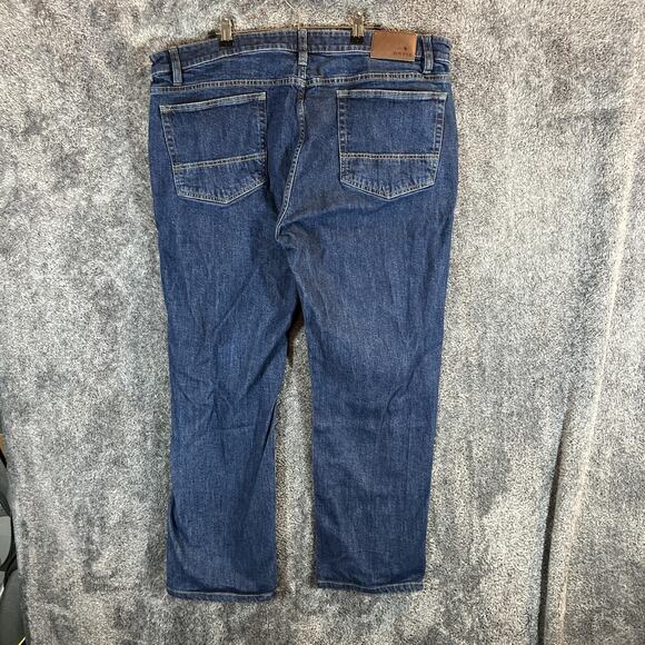 Orvis Jeans Mens 42x30 Dark Blue Five Pocket Stretch Denim Straight Leg Zip Fly - Picture 2 of 10